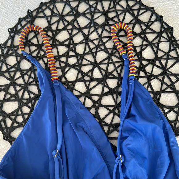 FARM RIO Breaded Strap One-Piece Swimsuit, Blue, Small, $195 - Picture 8 of 9